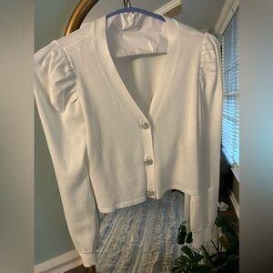 Girls Size XL Knit Long Puff Sleeve Jeweled Button Topper Cardigan